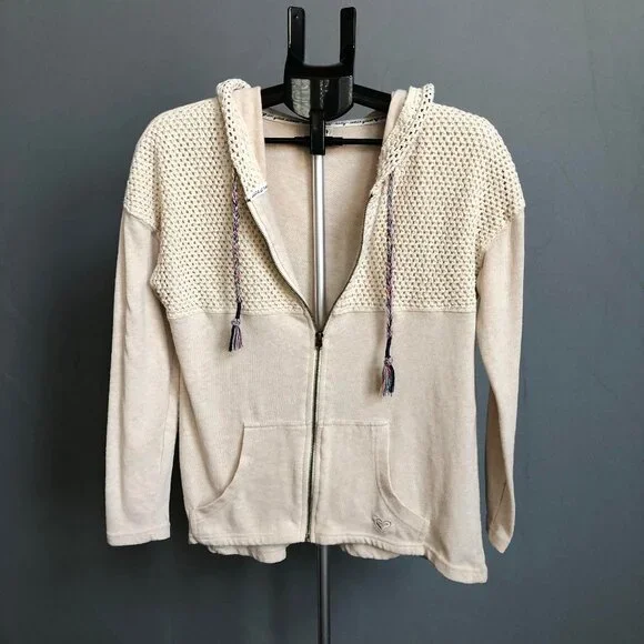 💕 Roxy boho full zip hooded sweater cream Medium - Picture 1 of 11